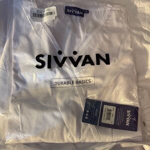 Sivvan White V-Neck Scrub Top